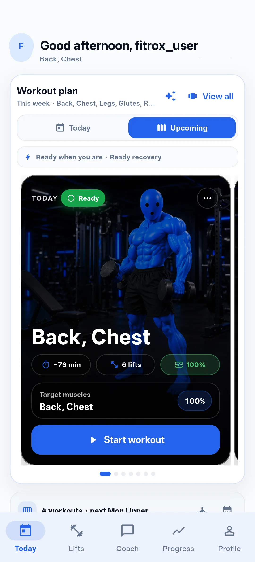 Fitrox Today workout screen